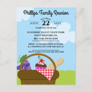Picnic Basket Cloudy Sky Family Wiedersehen Einladungspostkarte