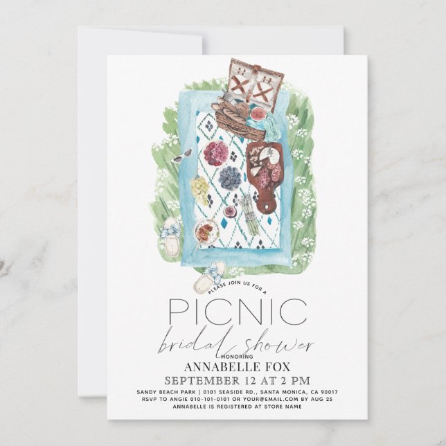 Picnic Basket Watercolor Brautparty Einladung (Vorderseite)