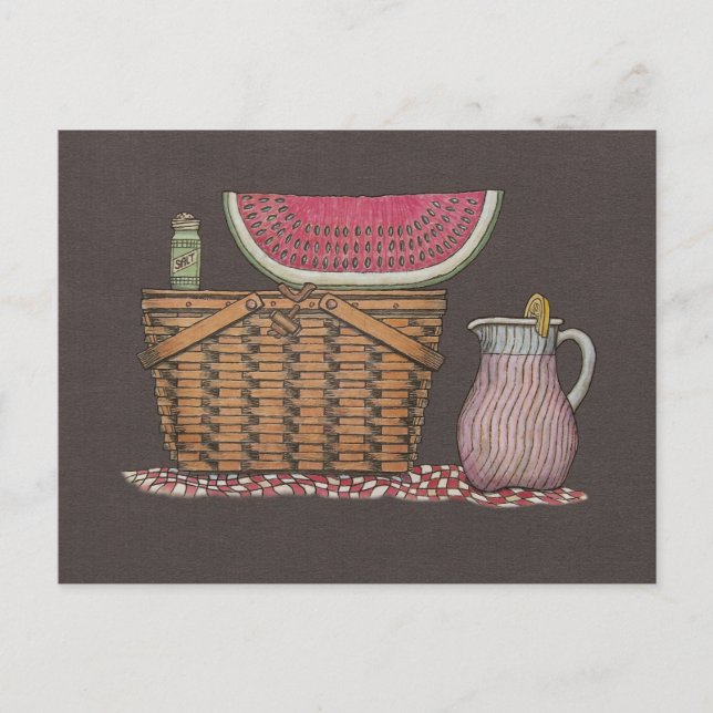 Picnic Basket & Watermelon Postkarte (Vorderseite)
