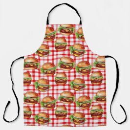 Picnic Burger Delight Retro Gingham & Cheeseburger Schürze