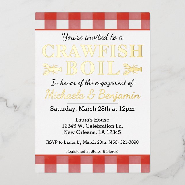 Picnic Crawfish Boil Seafood Party Verlobung Folieneinladung (Vorderseite)