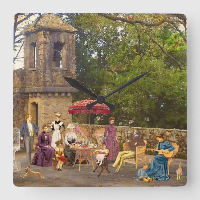 Picnic en la Quinta da Regaleira Quadratische Wanduhr (Vorderseite)