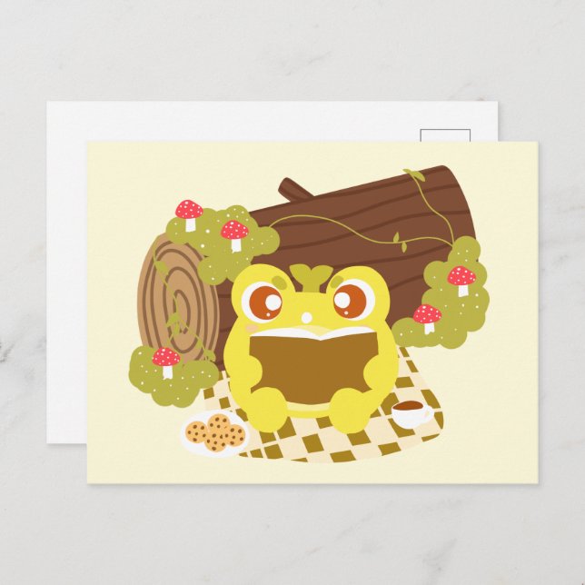 Picnic Frog liest ein Buch Postkarte (Vorne/Hinten)