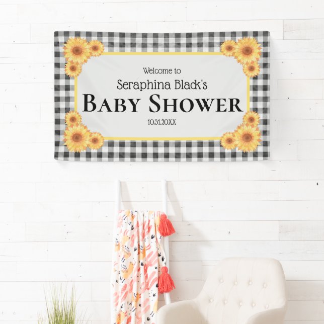 Picnic Gingham Sunflower Baby Dusche Willkommen Banner (Insitu)