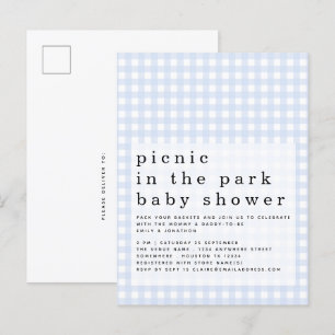 Picnic in Park Baby Dusche Blue Gingham Einladung Postkarte