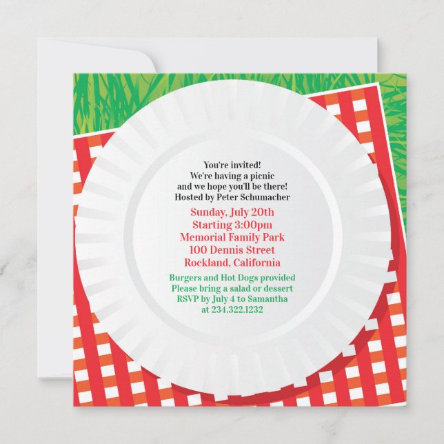 Picnic Outing GRILLEN Party Einladung (Vorderseite)