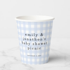 Picnic Park Names Date Baby Shower Blue Gingham Pappbecher