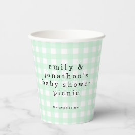 Picnic Park Names Date Baby Shower Green Gingham Pappbecher