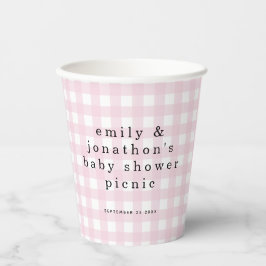 Picnic Park Names Date Baby Shower Pink Gingham Pappbecher