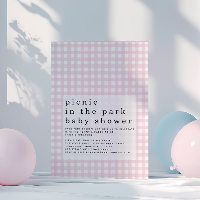 Picnic Park Pink Gingham Baby Dusche Einladung (Von Creator hochgeladen)