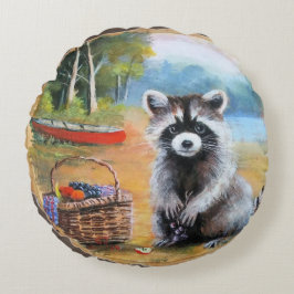 Picnic Raccoon Rundes Kissen