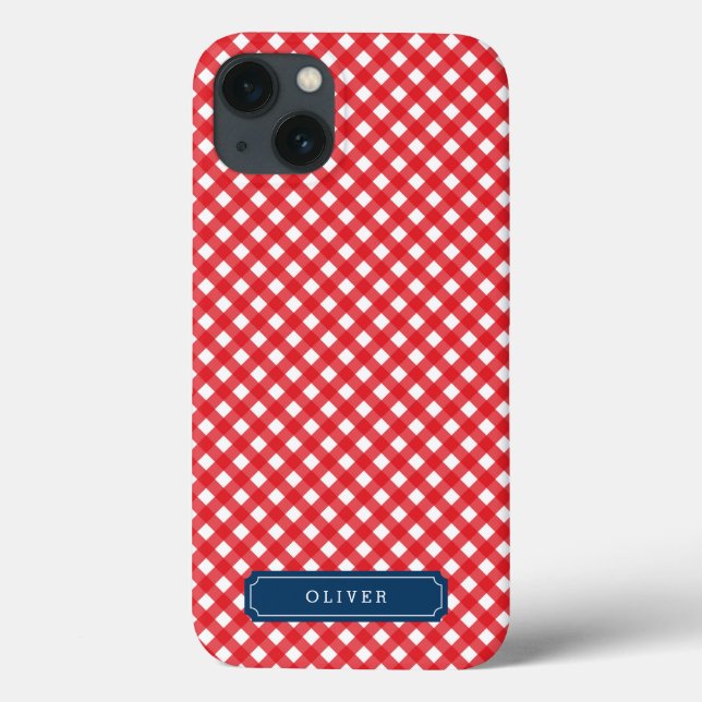 Picnic Red Gingham Personalize mit Name Case-Mate iPhone Hülle (Rückseite)