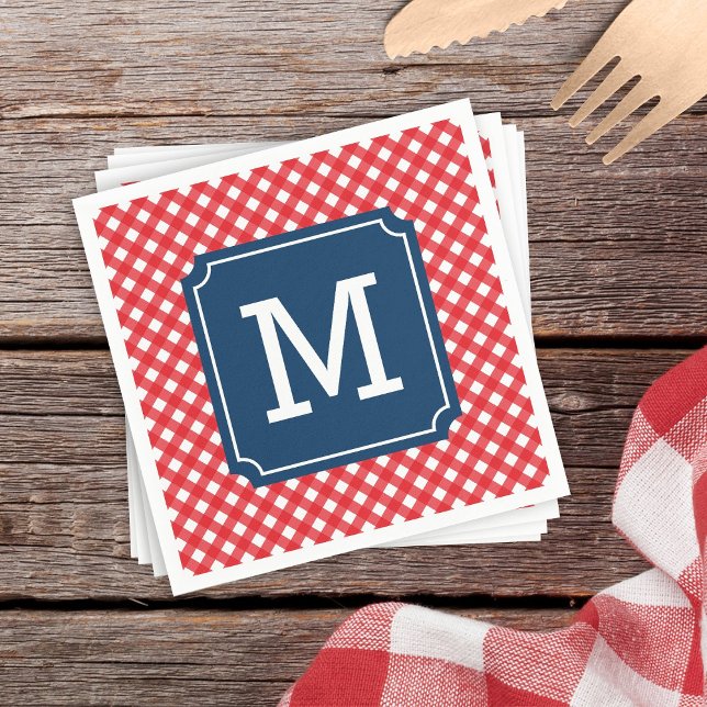 Picnic Red Gingham Personalize Name Monogram Serviette (Von Creator hochgeladen)