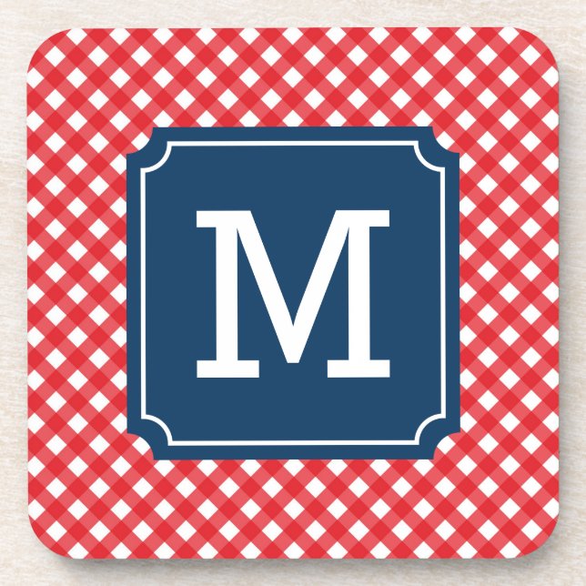 Picnic Red Gingham Personalize Name Monogram Untersetzer (Vorderseite)
