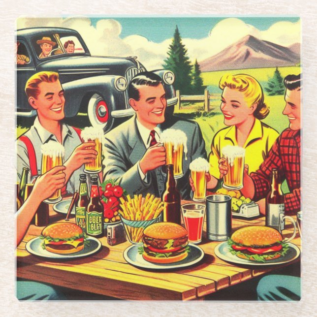 Picnic Retro Comic Glasuntersetzer (Vorderseite)