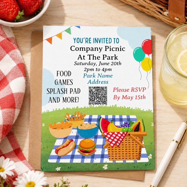Picnic Summer QR-Code-Vorlage einladen Einladungspostkarte (Von Creator hochgeladen)