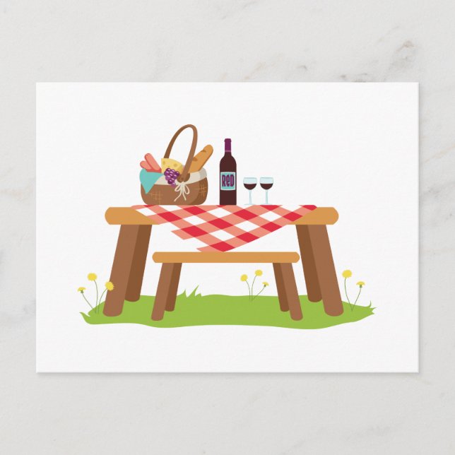 Picnic Table Basket Wein Postkarte (Vorderseite)