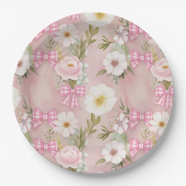 Picnic Tellers - Blume und Gingham Bows Pappteller (Vorderseite)