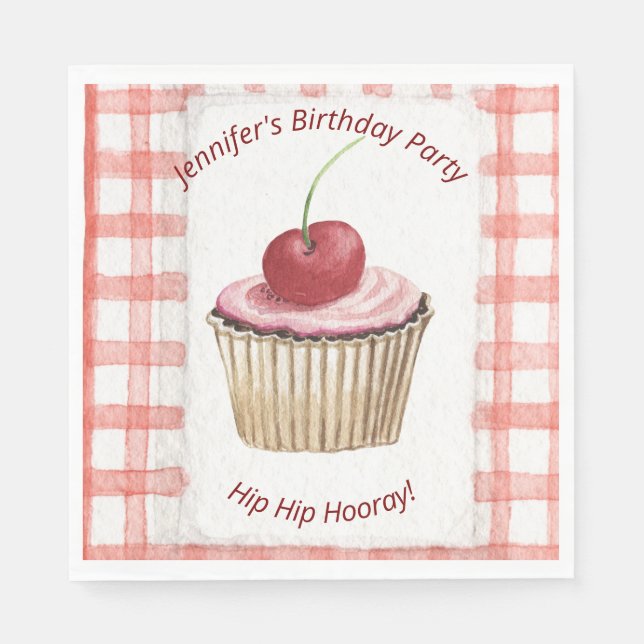 Picnic Tellers - Kinder Retro Cherry Cup Cake Serviette (Vorderseite)