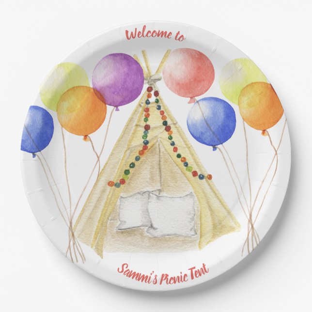 Picnic Tellers - Zelte & Balloons Personalisiert Pappteller (Vorderseite)