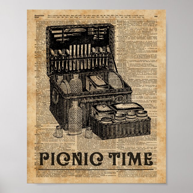 Picnic Time Vintag Illustration Dictionary Art Poster (Vorne)