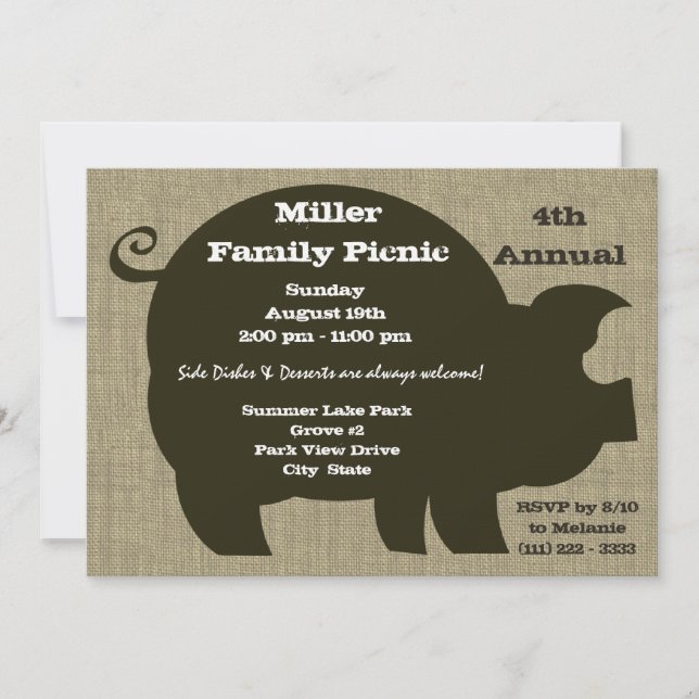 Picnic und GRILLEN Brown Hog Einladung (Vorderseite)