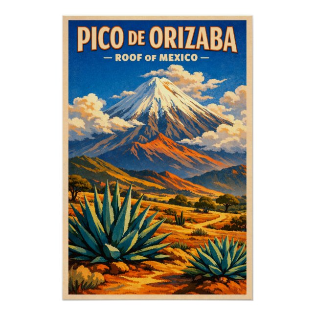Pico de Orizaba, Mexiko, in klassischem Retro-Stil Poster (Vorderseite)