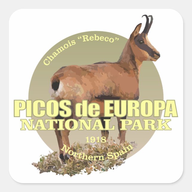 Picos de Europa NP (Chamois) WT Quadratischer Aufkleber (Vorderseite)