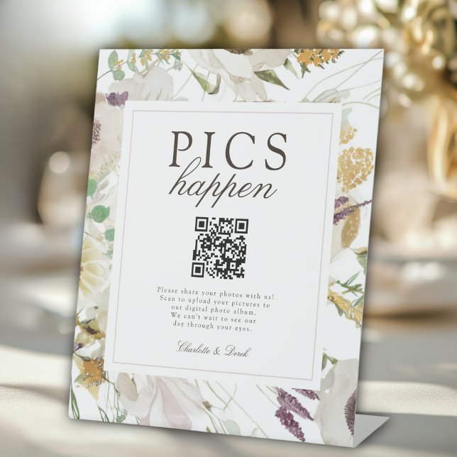  PICS HAPPEN!Modern Spring Wedding QR Code Gallery Sockelschild (PICS HAPPEN! Modern Spring Wedding Gallery Pedestal Sign)