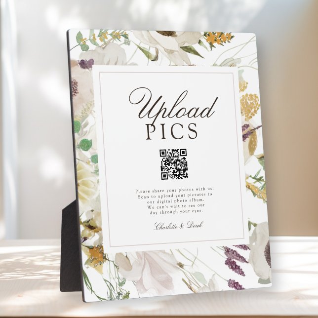  PICS HAPPEN! Modern Spring Wedding QR CodeGallery Fotoplatte (PICS HAPPEN! Modern Spring Boho Floral Watercolor Wedding QR Code Gallery Plaque)