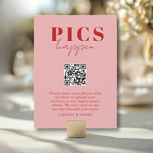 PICS HAPPEN! QR-Code Blush Rot Hochzeitsgalerie (PICS HAPPEN! QR Code Blush Red Wedding Gallery Card)