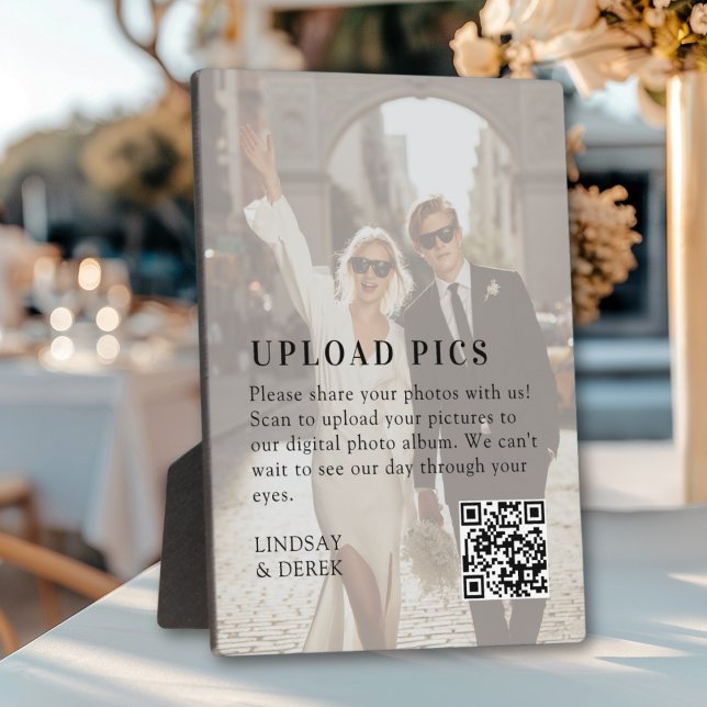 PICS HAPPEN!QR Code Bold Wedding Photo Gallery Fotoplatte (PICS HAPPEN!QR Code Bold Trending Wedding Plaque)