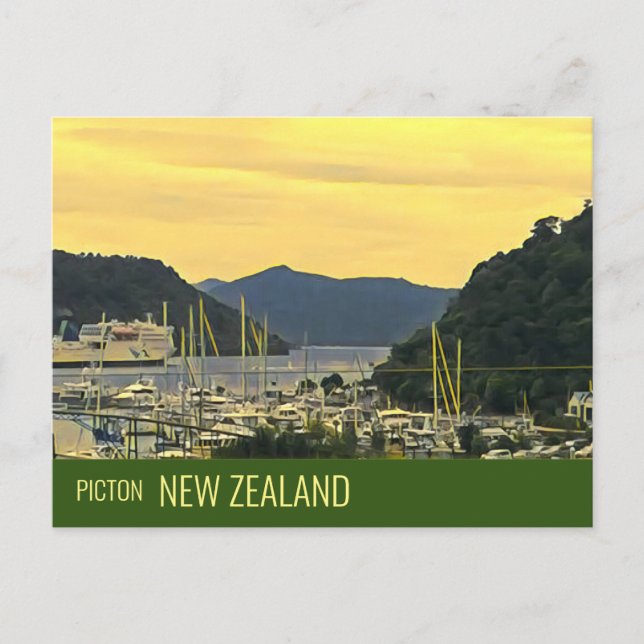 Picton New Zealand Marlborough Sounds travel Postkarte (Vorderseite)
