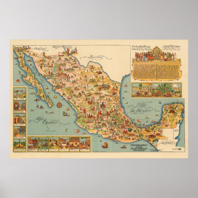 Pictorial Map von Mexiko Poster (Vorne)