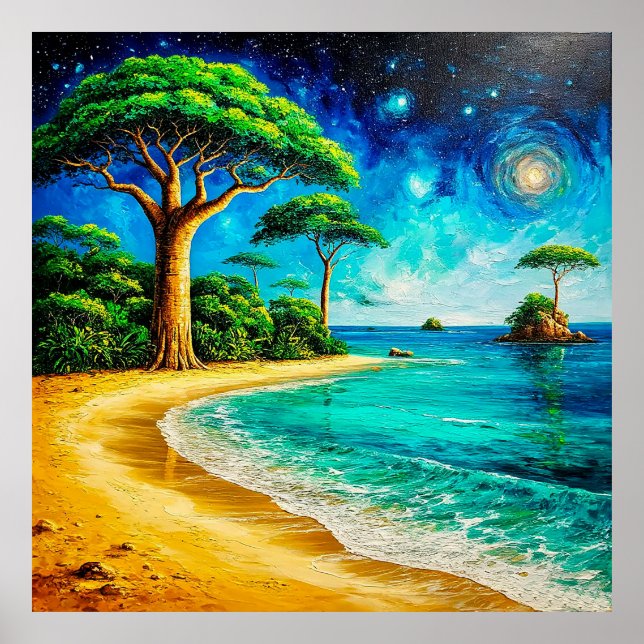 Picturesque Beach mit Vibranly Blue Sky Poster (Vorne)