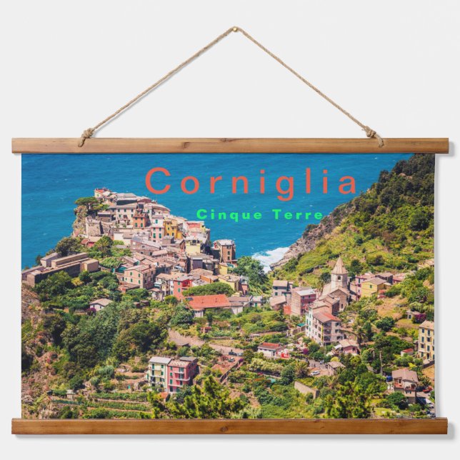 Picturesque Corniglia Cinque Terre Italien Wandteppich Mit Holzrahmen (Vorne)