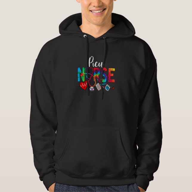 PICU Nurse Tie Dye Love Heart Stethoscope RN Nurse Hoodie (Vorderseite)