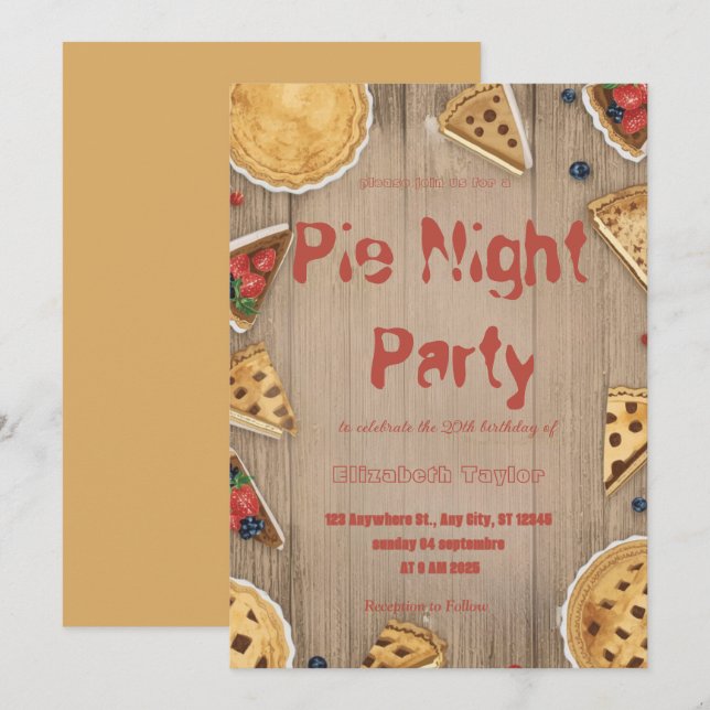 Pie Sharing Night Party Invitation – Sweet & Cozy (Devant / Derrière)