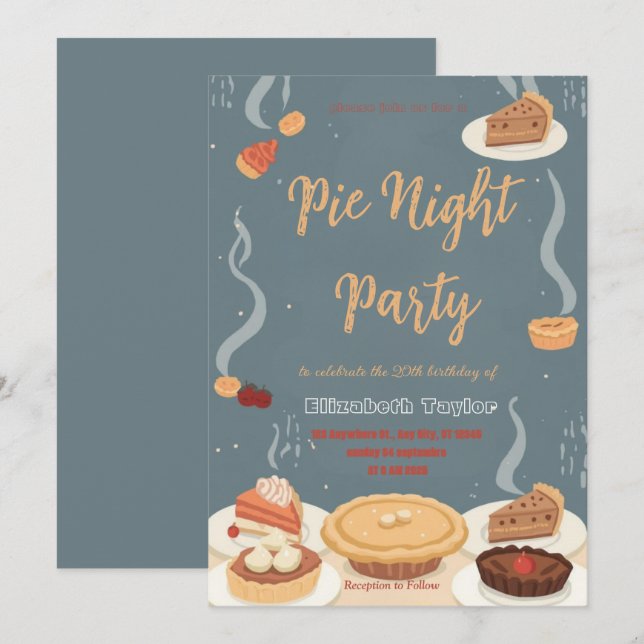 Pie Sharing Night Party Invitation – Sweet & Cozy Einladung (Vorne/Hinten)