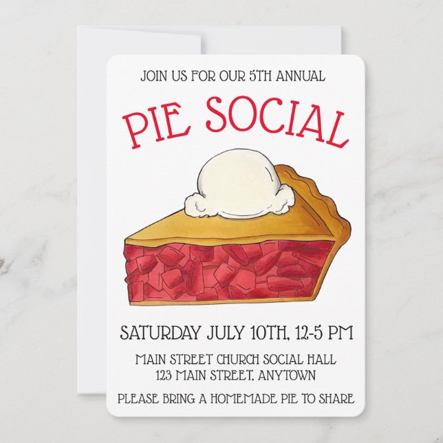 Pie Social Party Dessert Bake Sale Erdbeere Einladung (Vorderseite)