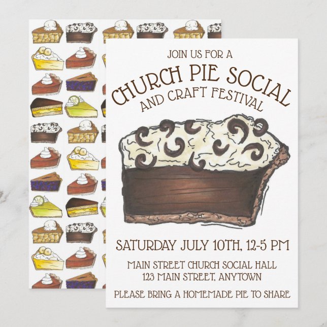 Pie Social Pi Day Party Dessert Bake Sale Slice Einladung (Vorne/Hinten)