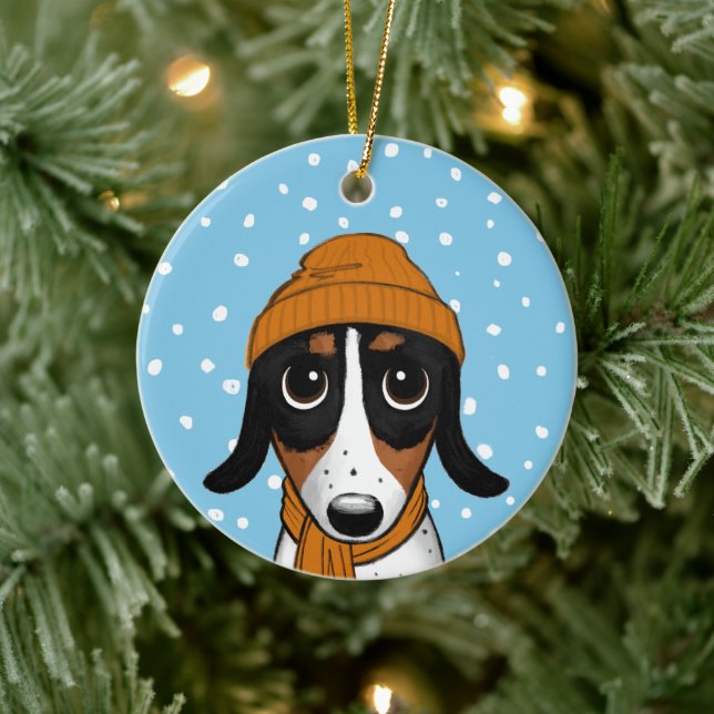 Piebald Dachshund Cute Winter Dog Holiday Ceramic  Keramik Ornament (Baum)