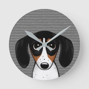 Piebald Dachshund mignon Chien chiot Horloge ronde