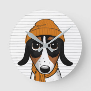 Piebald Dackel Niedlich Hipster Dog Runde Wanduhr