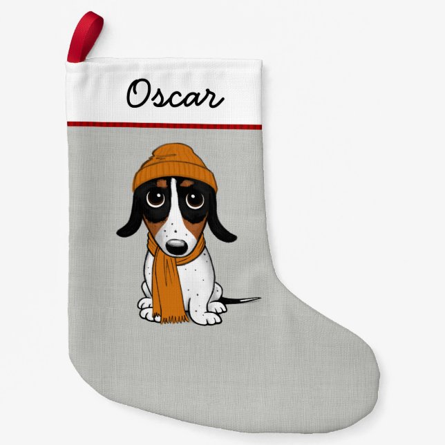 Piebald Dackel Niedlich Hund Personalisiert Kleiner Weihnachtsstrumpf (Vorderseite)