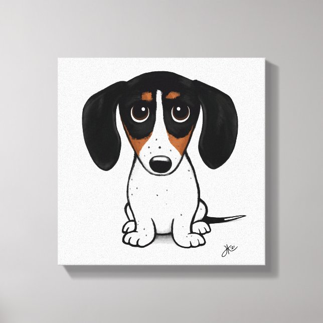 Piebald Dackel | Niedlicher Cartoon Dackel Hund Leinwanddruck (Vorderseite)