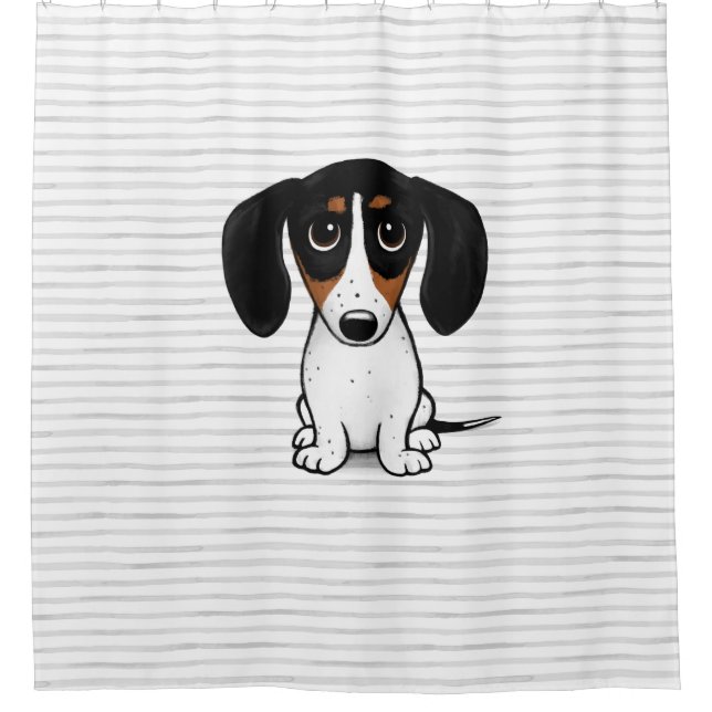 Piebald Dackel Niedlicher Cartoon Welpenhund Duschvorhang (Vorderseite)
