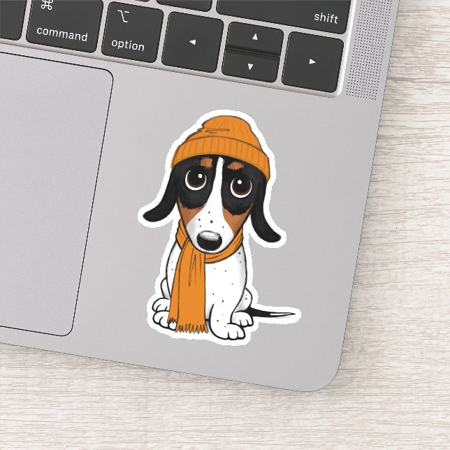 Piebald Dackel | Niedlicher Hipster Hund Aufkleber (Detail)