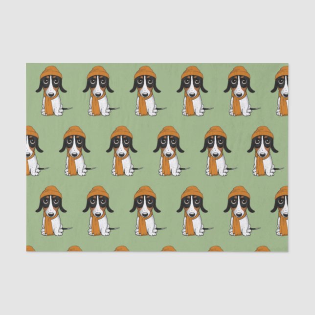 Piebald Dackel Niedlicher Hund mit Hat Gemustert T Seidenpapier (Vorderseite)