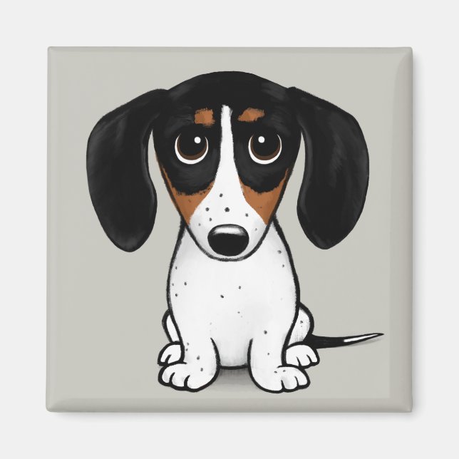 Piebald Dackel | Niedlicher Welpenhundemagnet Magnet (Vorne)